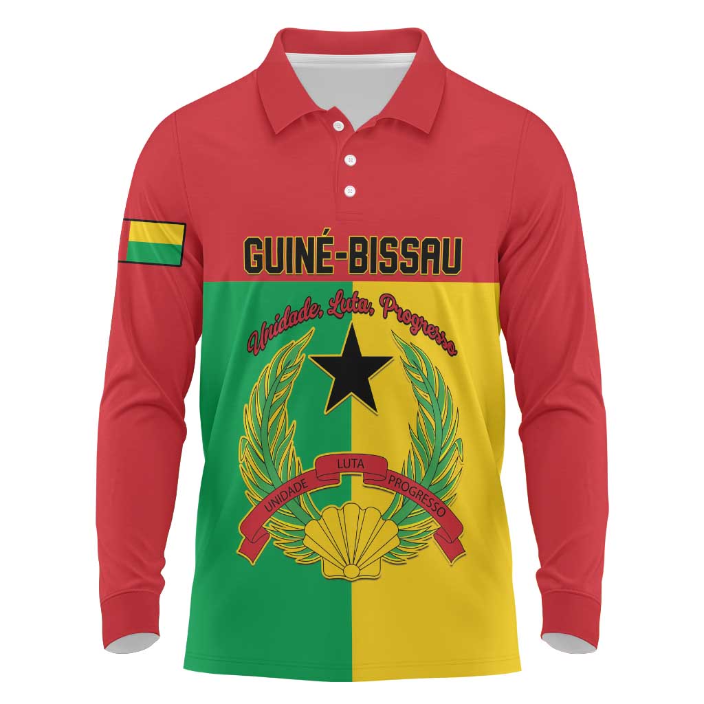 Personalized Guinea-Bissau Long Sleeve Polo Shirt Basic Flag Style - African Pride