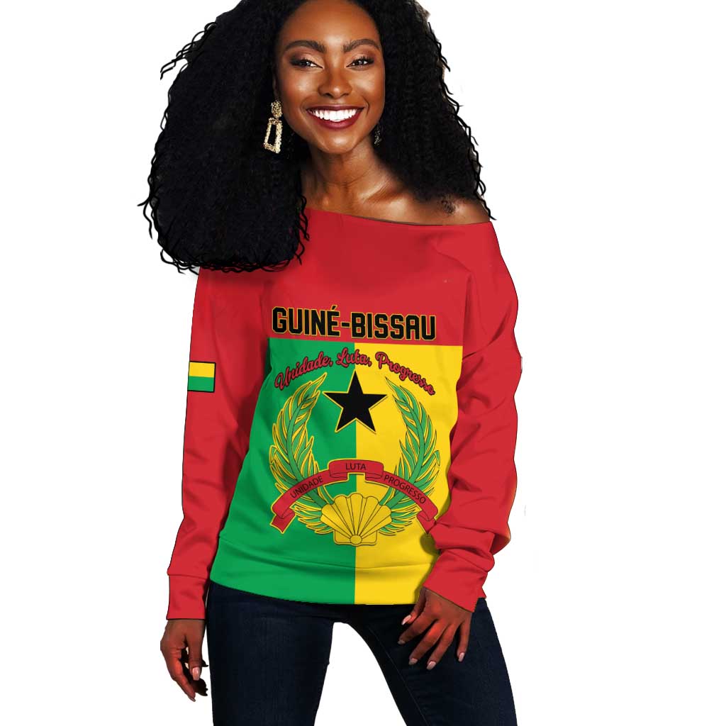 Personalized Guinea-Bissau Off Shoulder Sweater Basic Flag Style - African Pride