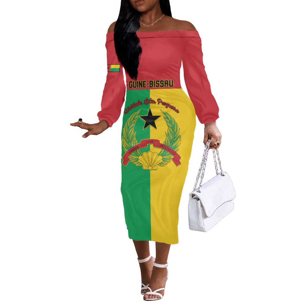 Personalized Guinea-Bissau Off The Shoulder Long Sleeve Dress Basic Flag Style - African Pride