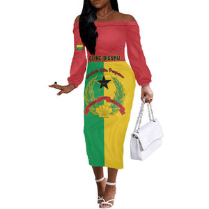 Personalized Guinea-Bissau Off The Shoulder Long Sleeve Dress Basic Flag Style - African Pride