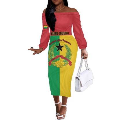 Personalized Guinea-Bissau Off The Shoulder Long Sleeve Dress Basic Flag Style - African Pride