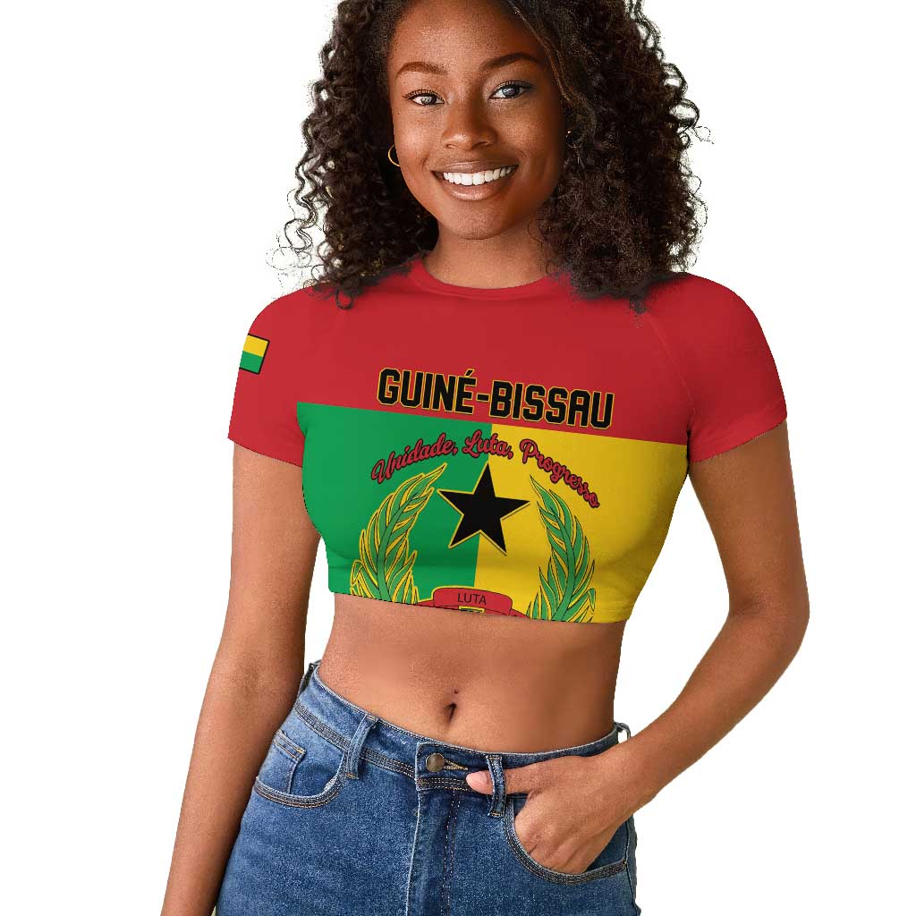 Personalized Guinea-Bissau Raglan Cropped T shirt Basic Flag Style - African Pride