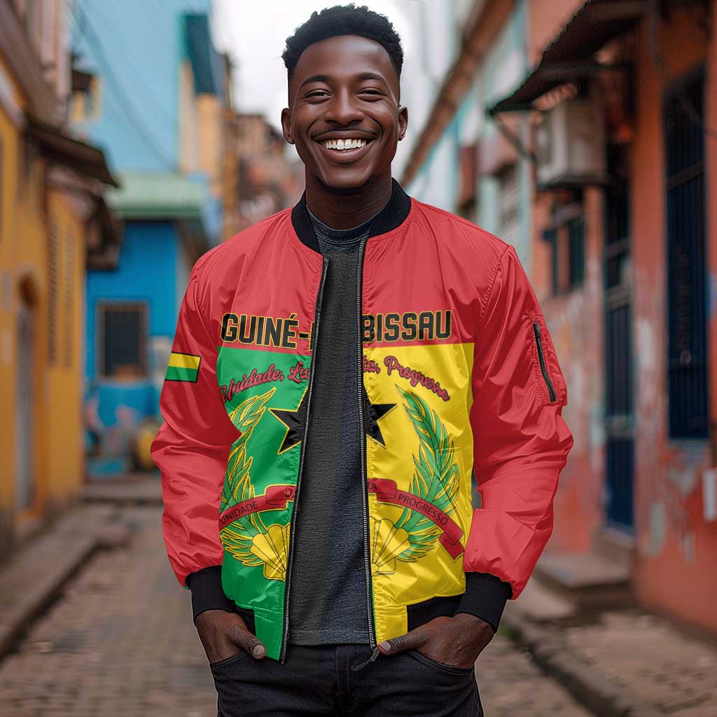 Personalized Guinea-Bissau Sleeve Zip Bomber Jacket Basic Flag Style - African Pride