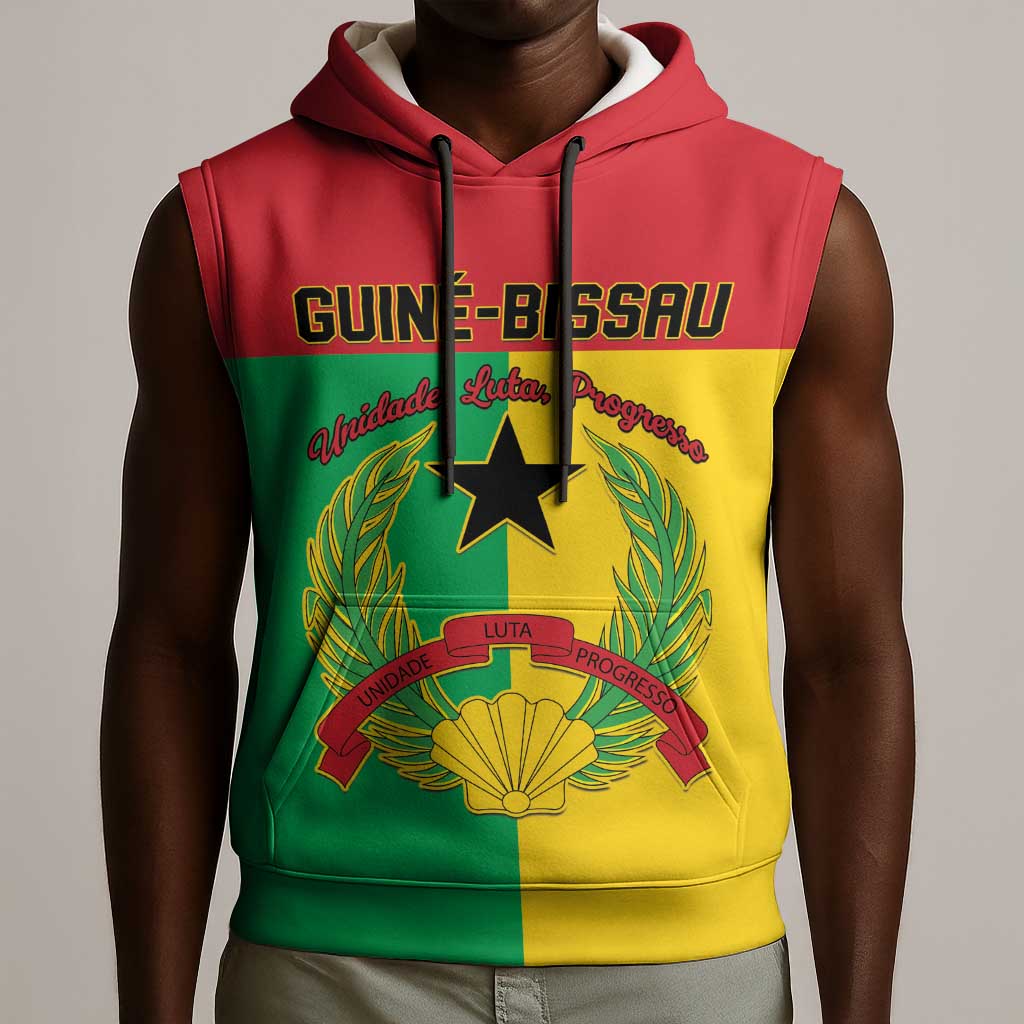 Personalized Guinea-Bissau Sleeveless Hoodie Basic Flag Style - African Pride