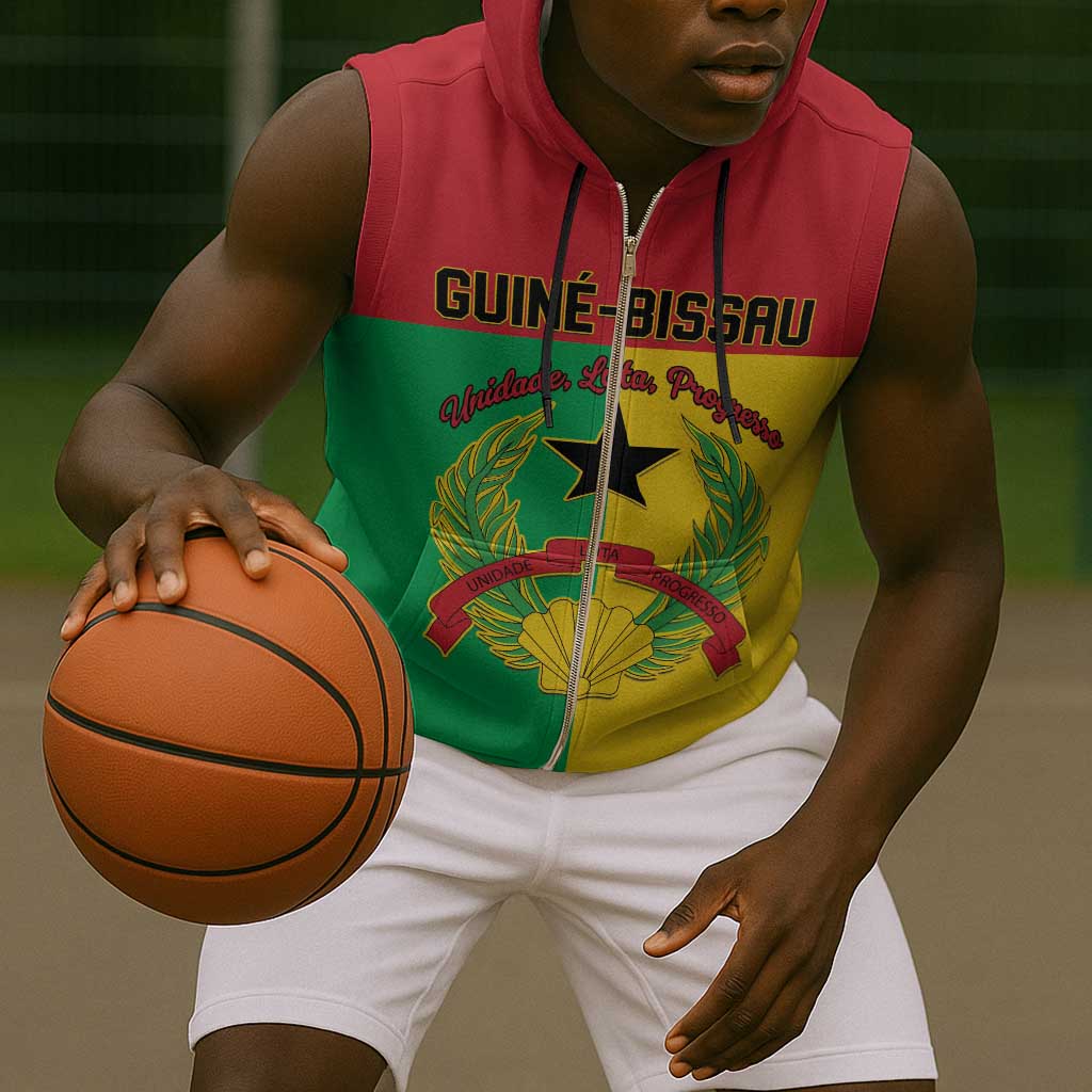Personalized Guinea-Bissau Sleeveless Zip Hoodie Basic Flag Style - African Pride