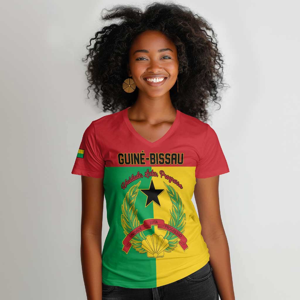 Personalized Guinea-Bissau Women V-Neck T-Shirt Basic Flag Style - African Pride
