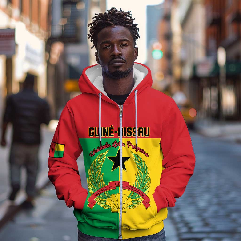 Personalized Guinea-Bissau Zip Hoodie Basic Flag Style - African Pride