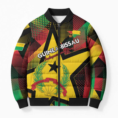 Personalized Guinea-Bissau Independence Day Bomber Puffer Jacket Coat Of Arms With Map