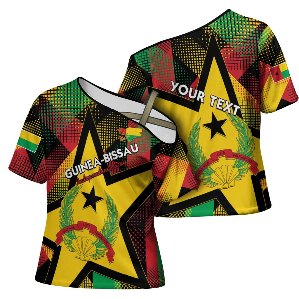 Personalized Guinea-Bissau Independence Day Cross Shoulder Shirt Coat Of Arms With Map