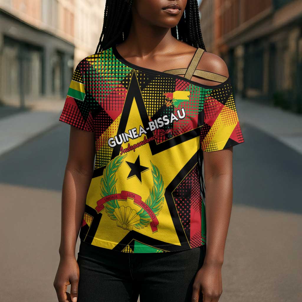 Personalized Guinea-Bissau Independence Day Cross Shoulder Shirt Coat Of Arms With Map