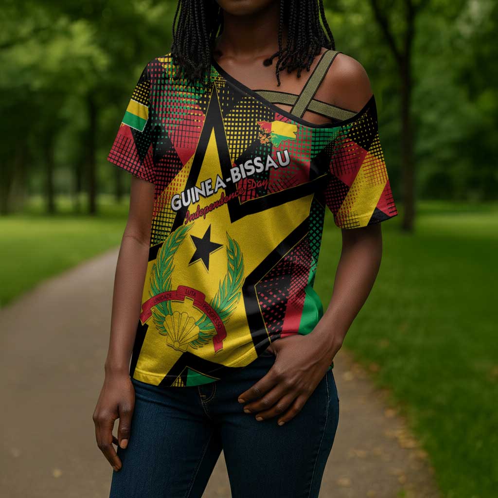 Personalized Guinea-Bissau Independence Day Cross Shoulder Shirt Coat Of Arms With Map