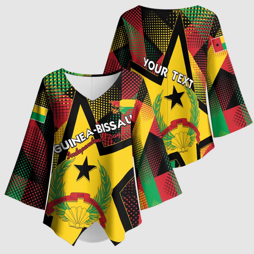 Personalized Guinea-Bissau Independence Day Kimono Sleeve Blouse Coat Of Arms With Map