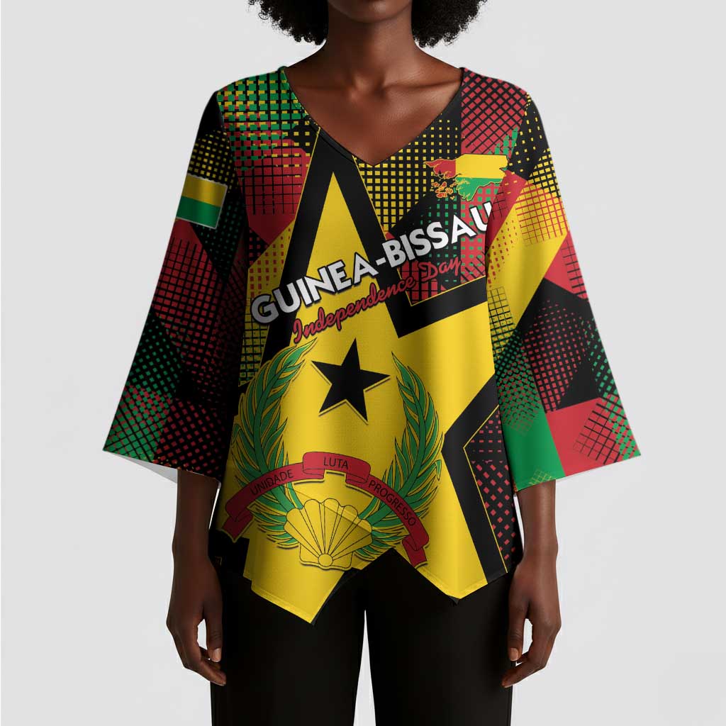 Personalized Guinea-Bissau Independence Day Kimono Sleeve Blouse Coat Of Arms With Map