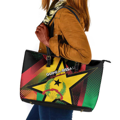 Happy Guinea-Bissau Leather Tote Bag Independence Day - African Pride