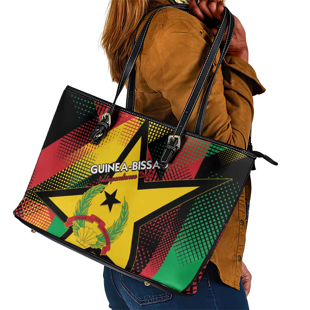 Happy Guinea-Bissau Leather Tote Bag Independence Day - African Pride