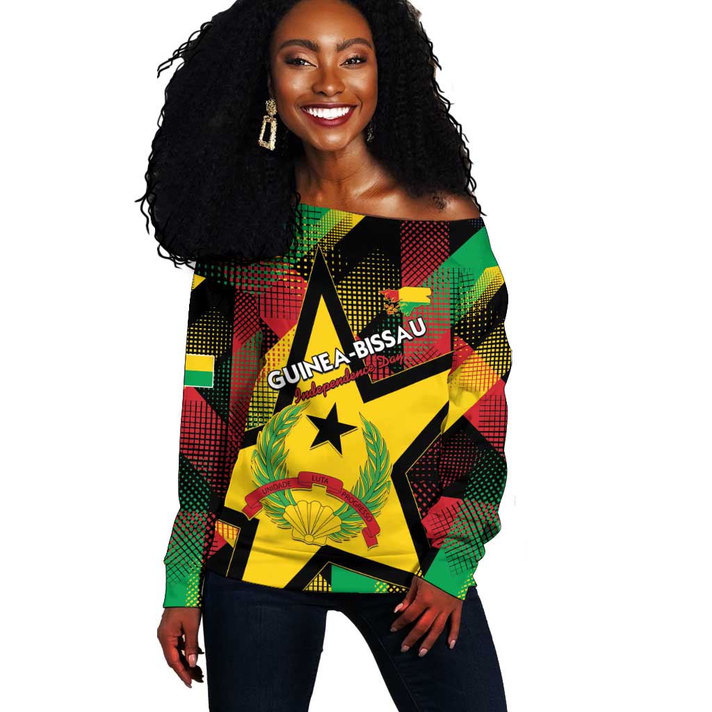 Personalized Happy Guinea-Bissau Off Shoulder Sweater Independence Day - African Pride