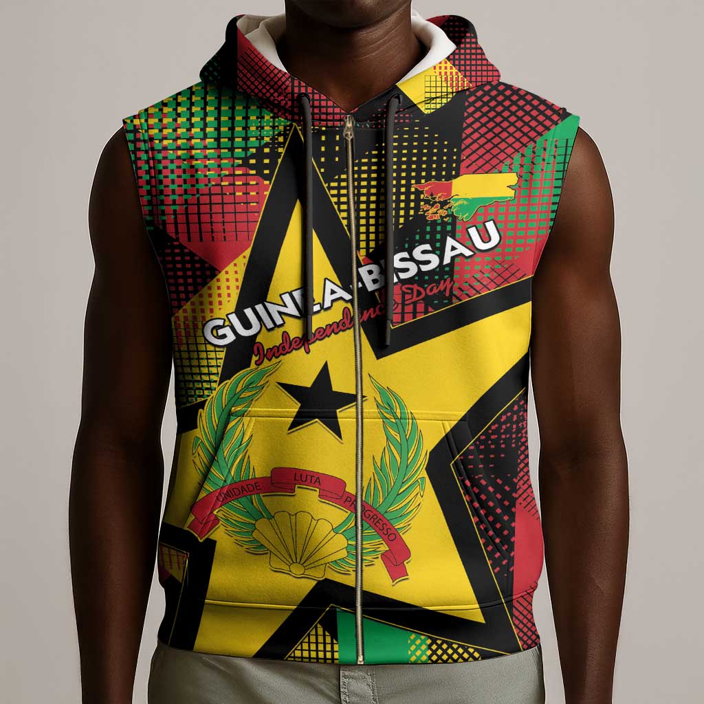 Personalized Happy Guinea-Bissau Sleeveless Zip Hoodie Independence Day - African Pride