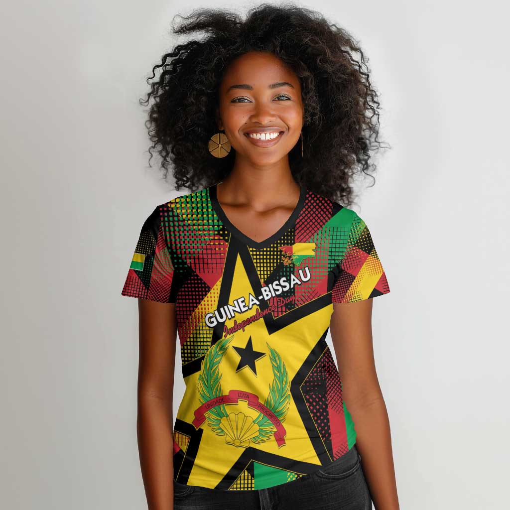 Personalized Happy Guinea-Bissau Women V-Neck T-Shirt Independence Day - African Pride
