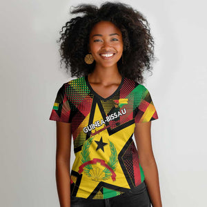 Personalized Happy Guinea-Bissau Women V-Neck T-Shirt Independence Day - African Pride