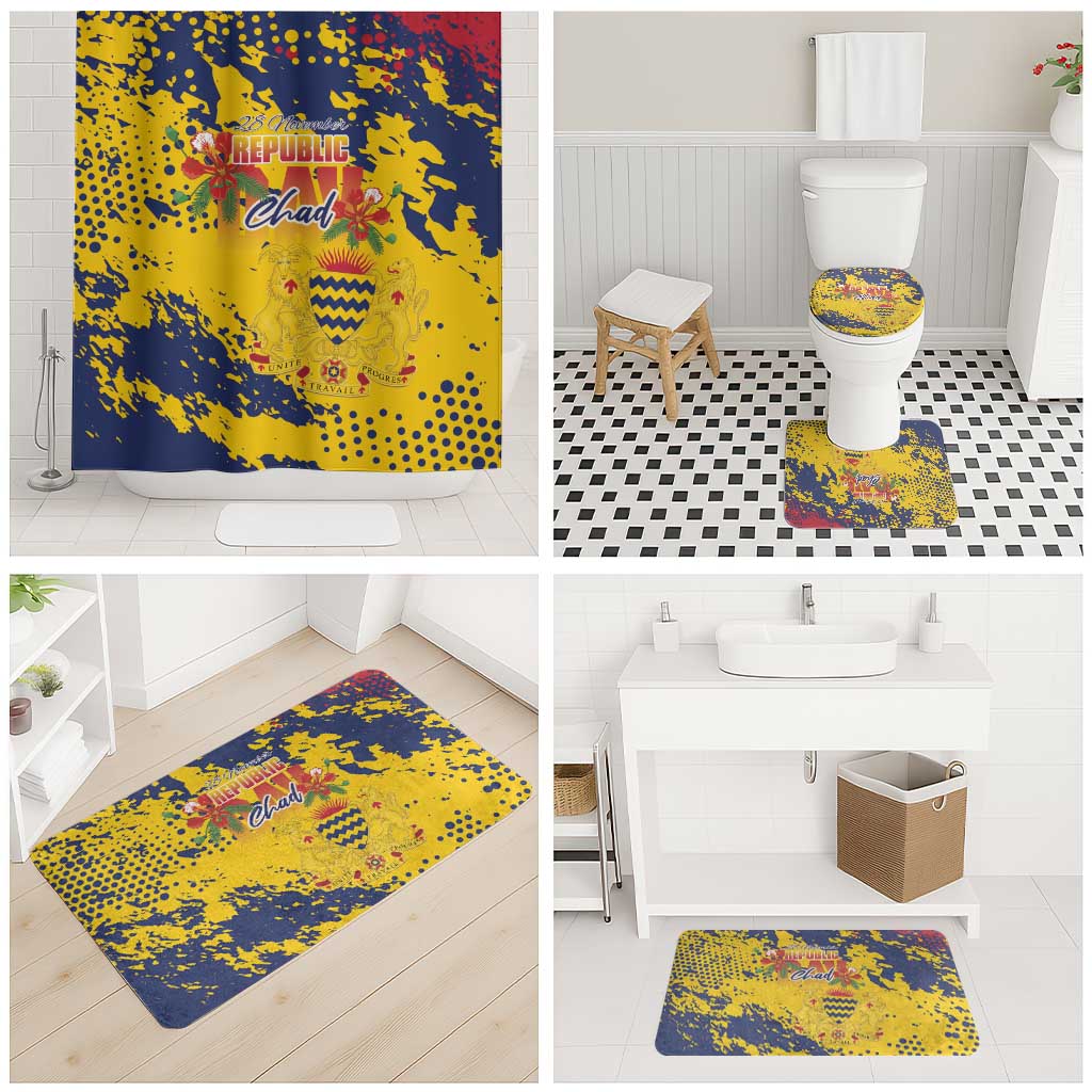 Chad Republic Day Bathroom Set Coat Of Arms - Grunge Style