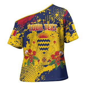Personalized Chad Republic Day Cross Shoulder Shirt Coat Of Arms - Grunge Style