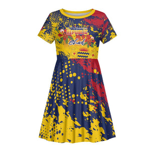 Afro TChad Personalized Kid Short Sleeve Dress Happy Republic Day - African Pride
