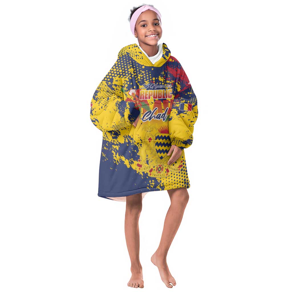 Afro TChad Personalized Kid Wearable Blanket Hoodie Happy Republic Day - African Pride