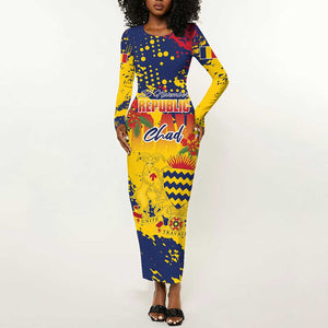 Afro TChad Personalized Long Sleeve Bodycon Dress Happy Republic Day - African Pride