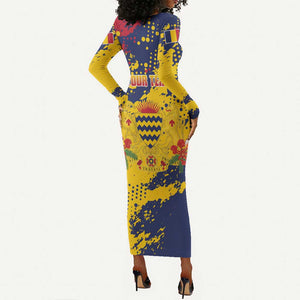 Afro TChad Personalized Long Sleeve Bodycon Dress Happy Republic Day - African Pride