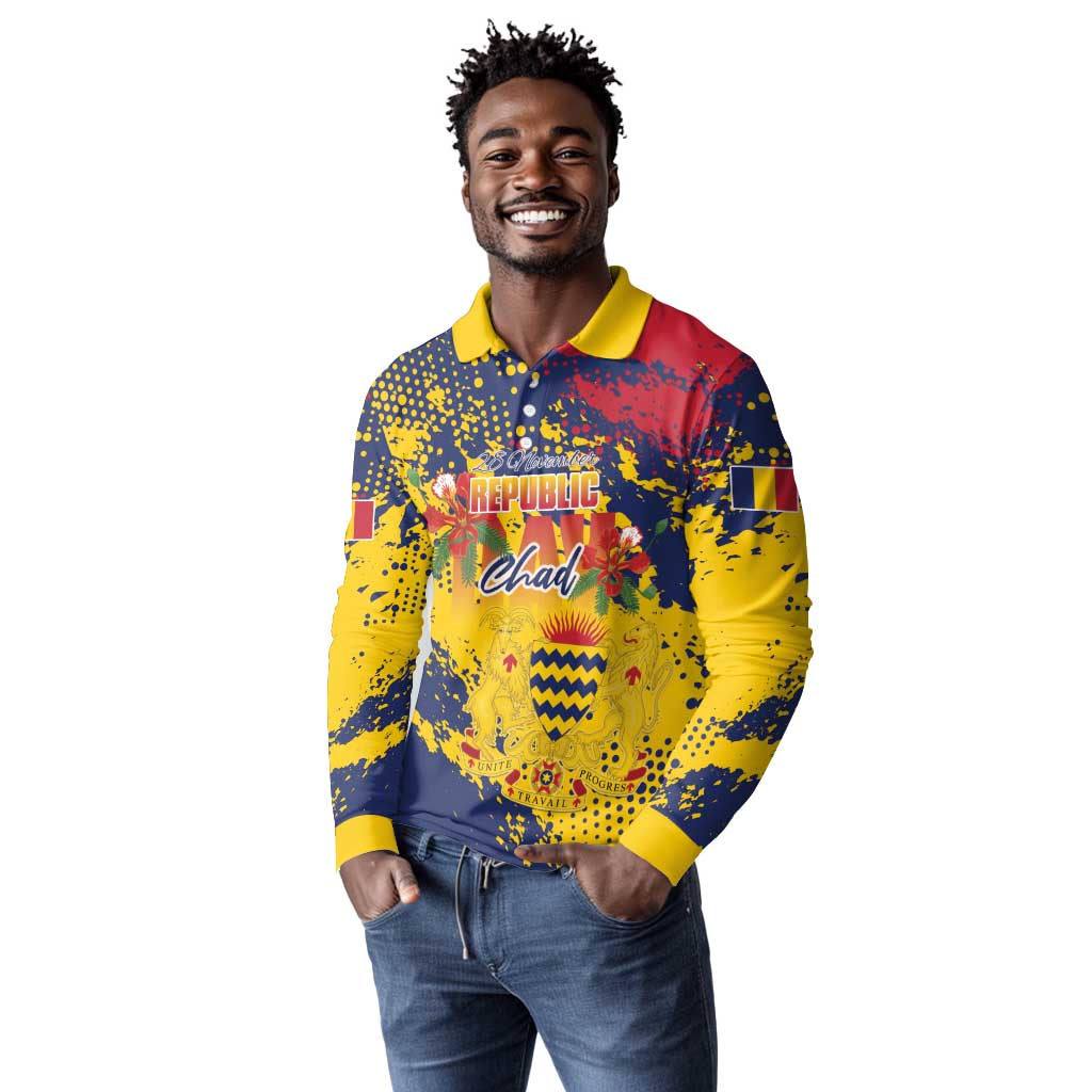 Afro TChad Personalized Long Sleeve Polo Shirt Happy Republic Day - African Pride
