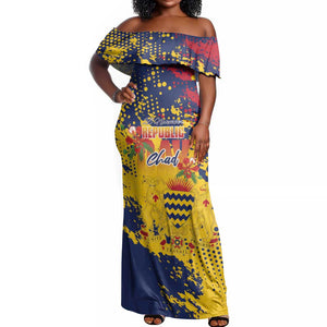 Afro TChad Personalized Off Shoulder Maxi Dress Happy Republic Day - African Pride
