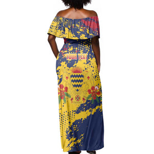 Afro TChad Personalized Off Shoulder Maxi Dress Happy Republic Day - African Pride