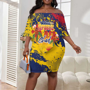 Afro TChad Personalized Off Shoulder Short Dress Happy Republic Day - African Pride