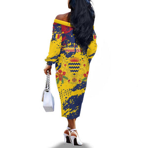 Afro TChad Personalized Off The Shoulder Long Sleeve Dress Happy Republic Day - African Pride