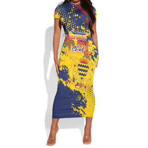 Afro TChad Personalized Short Sleeve Bodycon Dress Happy Republic Day - African Pride