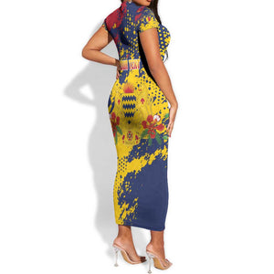 Afro TChad Personalized Short Sleeve Bodycon Dress Happy Republic Day - African Pride