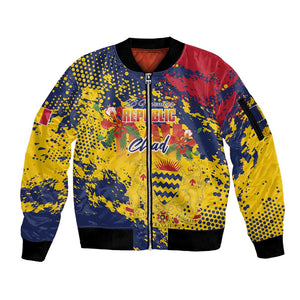 Afro TChad Personalized Sleeve Zip Bomber Jacket Happy Republic Day - African Pride