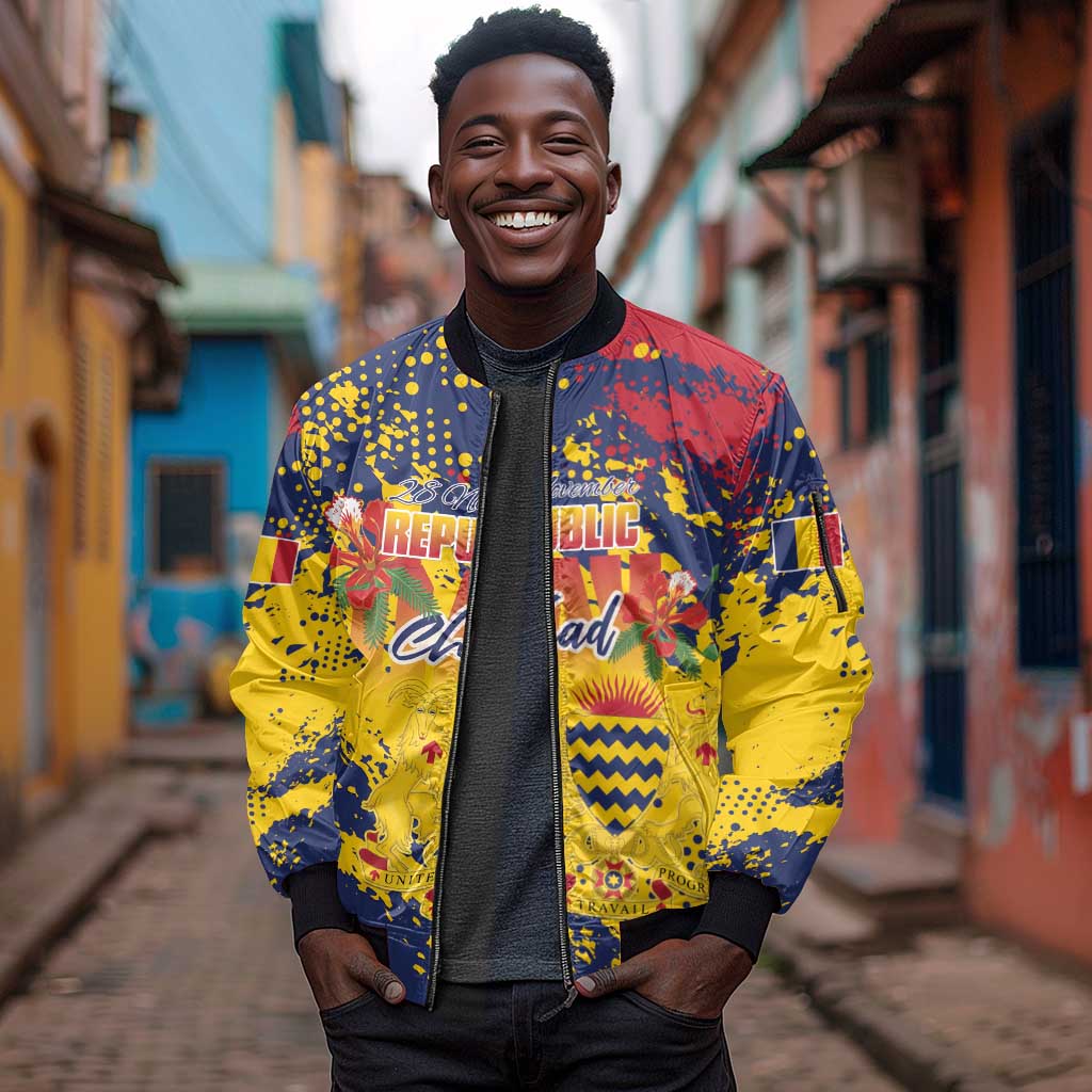 Afro TChad Personalized Sleeve Zip Bomber Jacket Happy Republic Day - African Pride