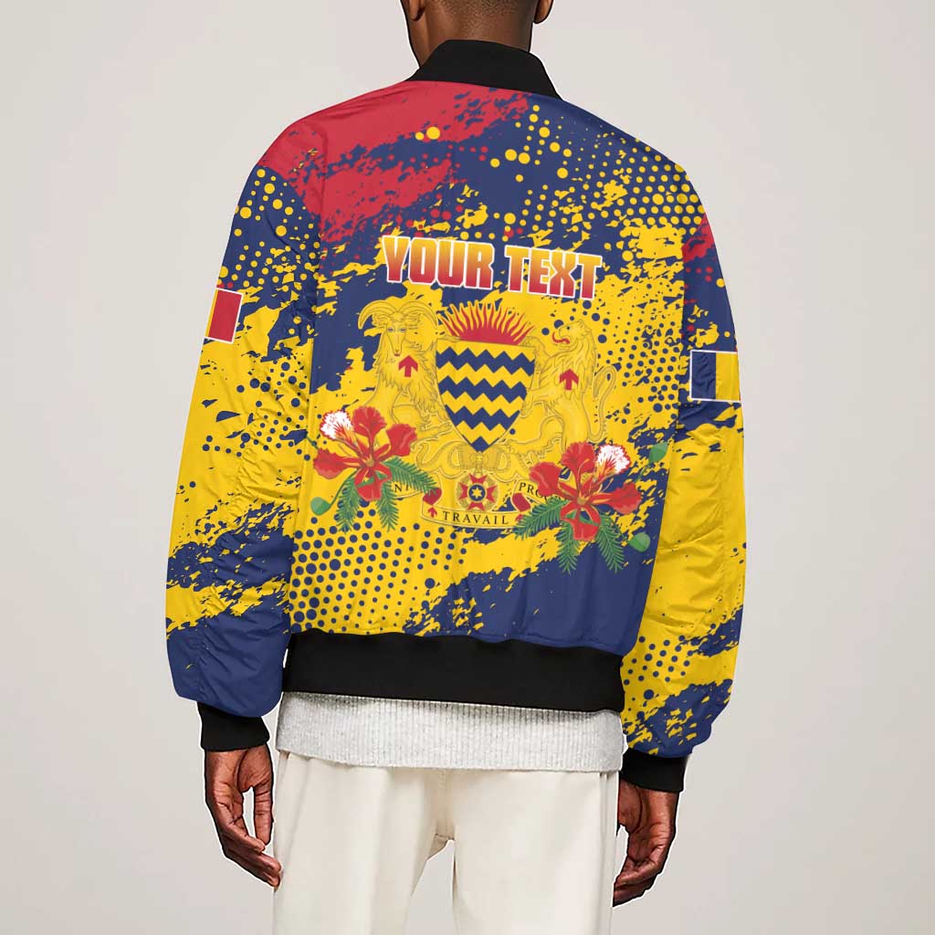 Afro TChad Personalized Sleeve Zip Bomber Jacket Happy Republic Day - African Pride