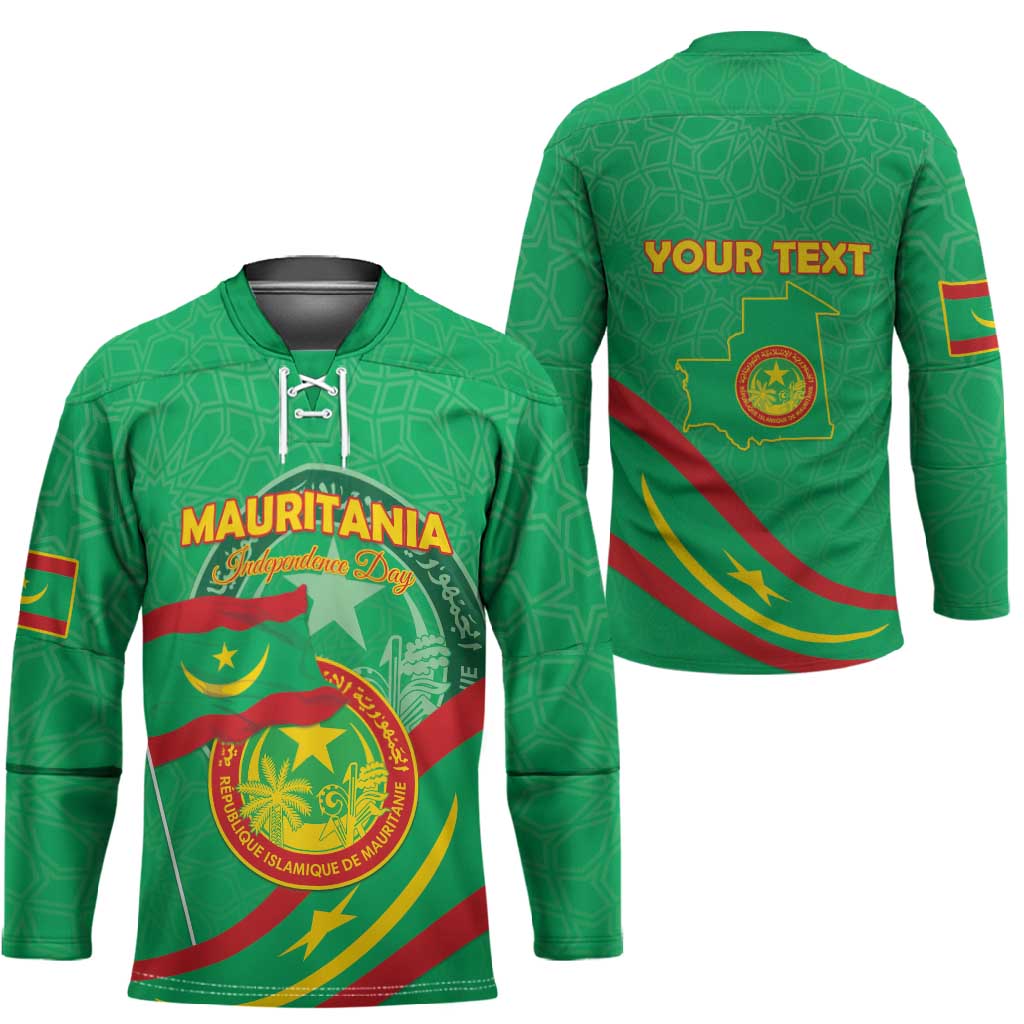 Personalized Mauritania Independence Day Hockey Jersey Coat Of Arms With Map