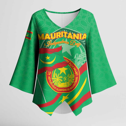 Personalized Mauritania Independence Day Kimono Sleeve Blouse Coat Of Arms With Map