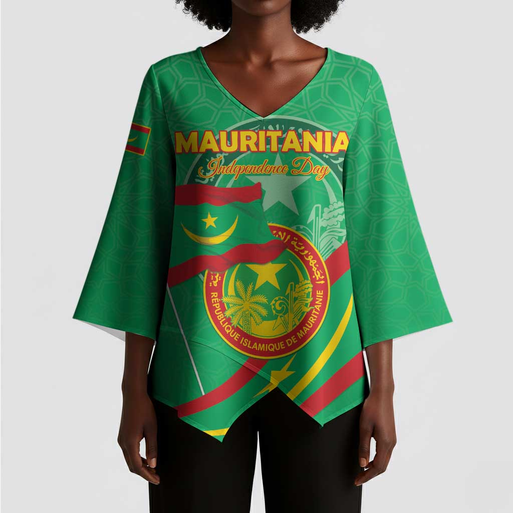 Personalized Mauritania Independence Day Kimono Sleeve Blouse Coat Of Arms With Map