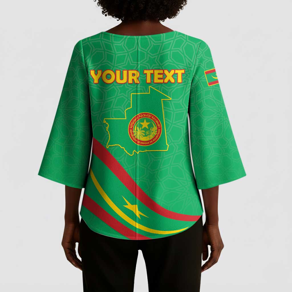 Personalized Mauritania Independence Day Kimono Sleeve Blouse Coat Of Arms With Map