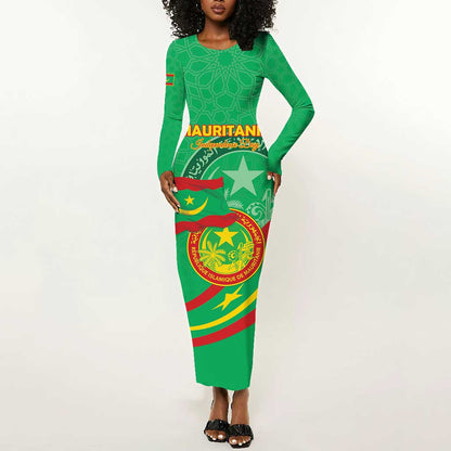 Mauritania Personalized Long Sleeve Bodycon Dress Happy Independence Day - African Pride