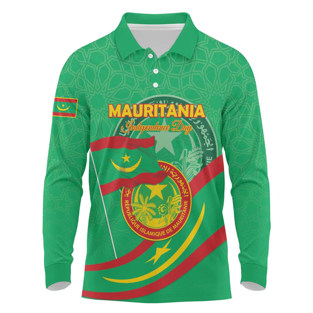 Mauritania Personalized Long Sleeve Polo Shirt Happy Independence Day - African Pride