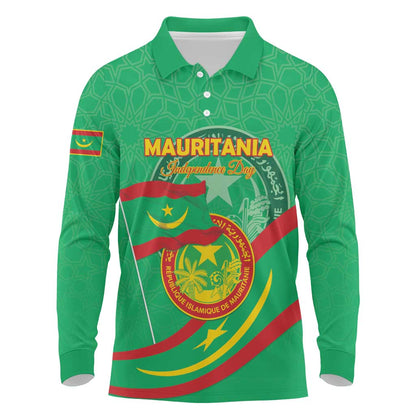Mauritania Personalized Long Sleeve Polo Shirt Happy Independence Day - African Pride