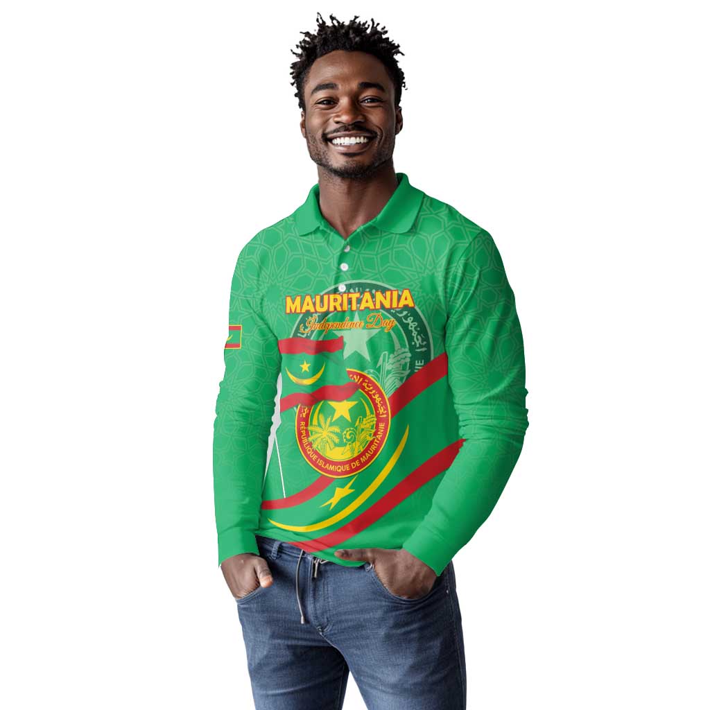 Mauritania Personalized Long Sleeve Polo Shirt Happy Independence Day - African Pride