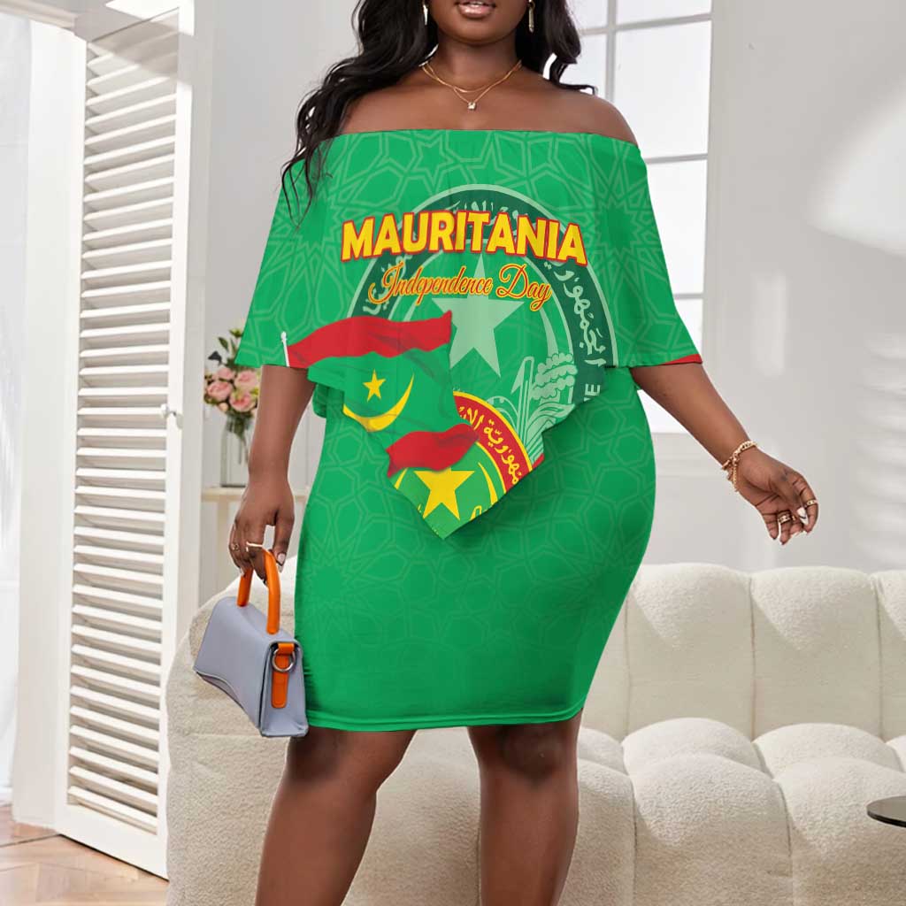 Mauritania Personalized Off Shoulder Short Dress Happy Independence Day - African Pride