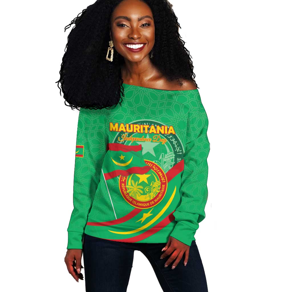 Mauritania Personalized Off Shoulder Sweater Happy Independence Day - African Pride