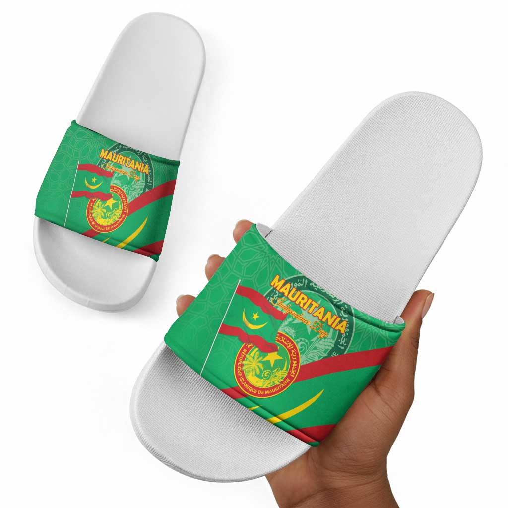 Mauritania Independence Day Slide Sandals Coat Of Arms With Map